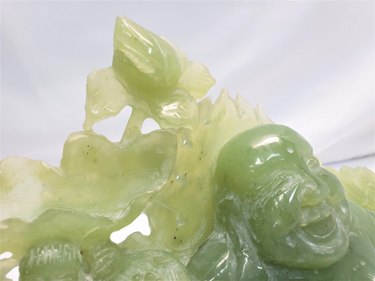 A54768 翡翠 ヒスイ 置物 布袋様 重さ8.2㎏ 七福神 天然石 彫刻細工 木