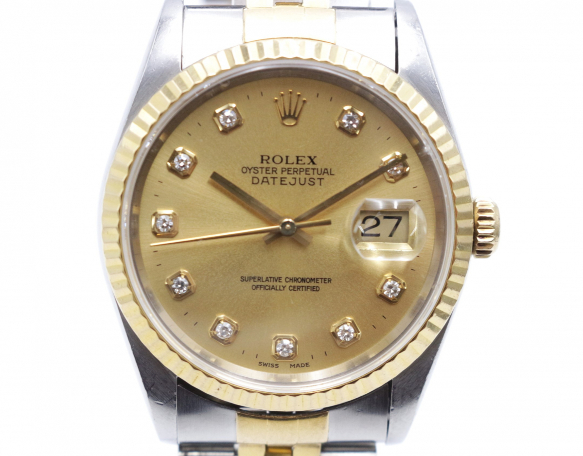 【行董】ROLEX OYSTER PERPETUAL DATE JUST 16233 10Pダイヤ コンビ 16233 U番 メンズ 腕時計 箱 付属品 ロレックス 現状品 GC071ABH04_1