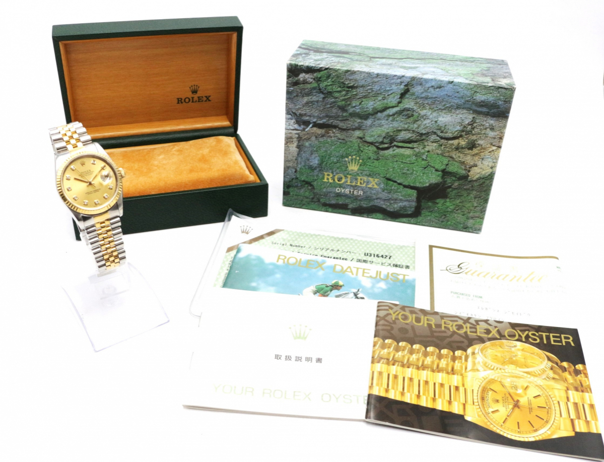 【行董】ROLEX OYSTER PERPETUAL DATE JUST 16233 10Pダイヤ コンビ 16233 U番 メンズ 腕時計 箱 付属品 ロレックス 現状品 GC071ABH04_2