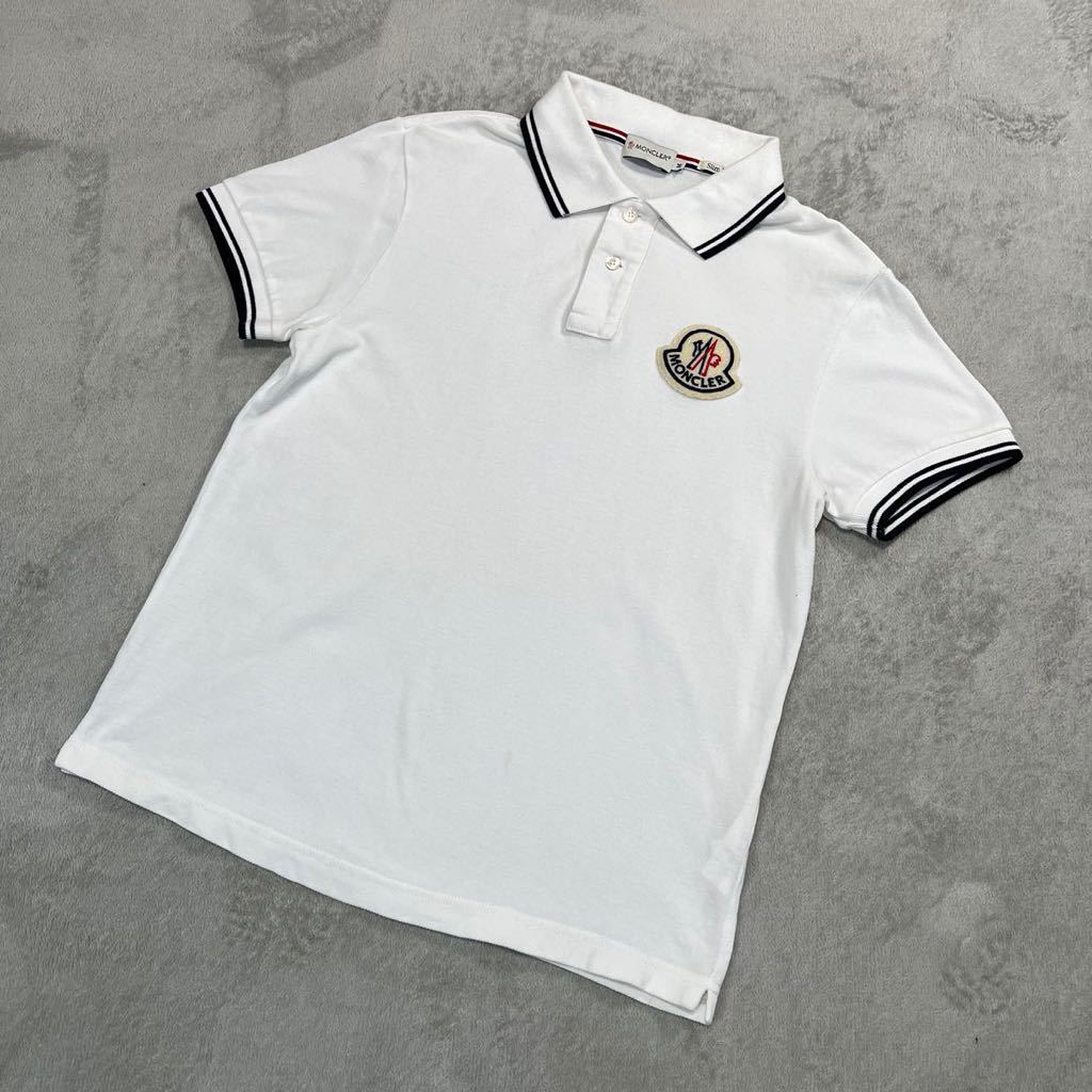 ✨美品✨　MONCLER モンクレール　ポロシャツ　半袖　白　ロゴ　ワッペン 1円〜 MONCLER モンクレール ロゴワッペン半袖ポロシャツ コットン