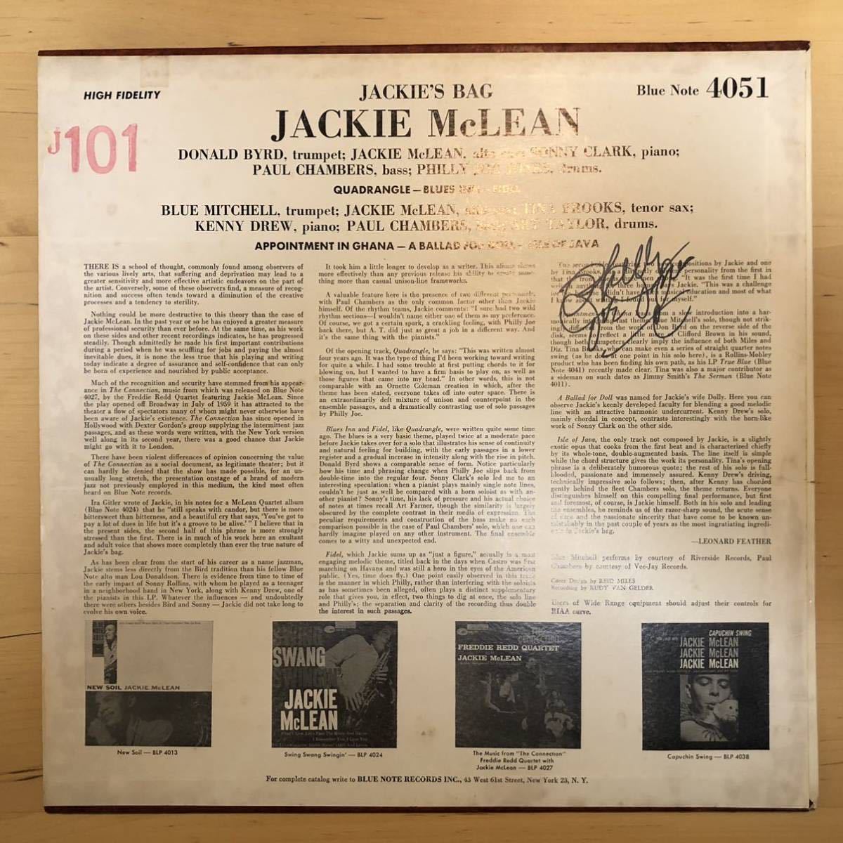 US盤 JACKIE MCLEAN JACKIE'S BAG BLUE NOTE BLP4051 63rd RVG MONO コーティング