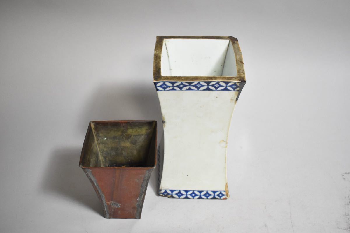 Z2001 中国古美術 染付花瓶 青花草紋 花瓶 古美術品 骨董品 古玩 花器