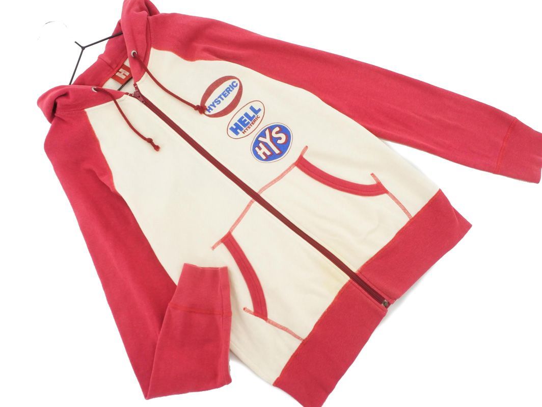 ヒステリックグラマー ロゴ プリント ジップアップ パーカー sizeF/赤ｘオフホワイト ■◇ ☆ ddc8 レディース