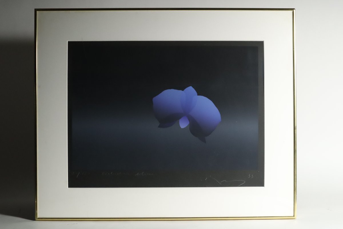 No1878額装 井上公三 シルクスクリーン「白い百合」紙箱付 美術品 送料