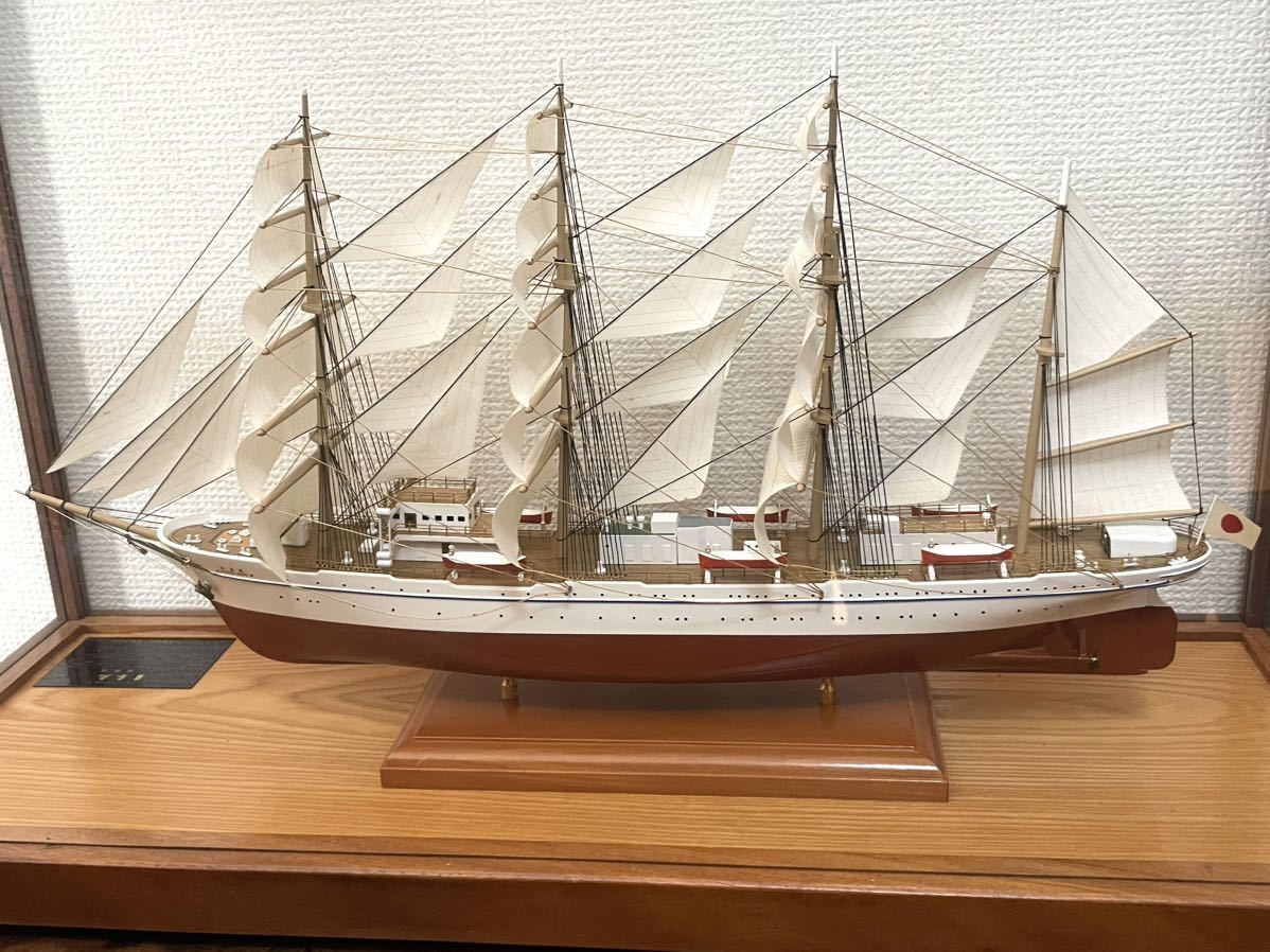 日本丸 帆船模型 木製 完成品 レトロ ガラスケース アンティーク 不二