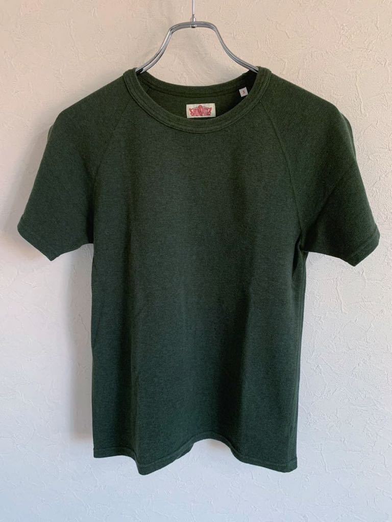 美品ハリウッドランチマーケット ストレッチフライス 半袖Tシャツ　H刺繍　グリーン　Lサイズ