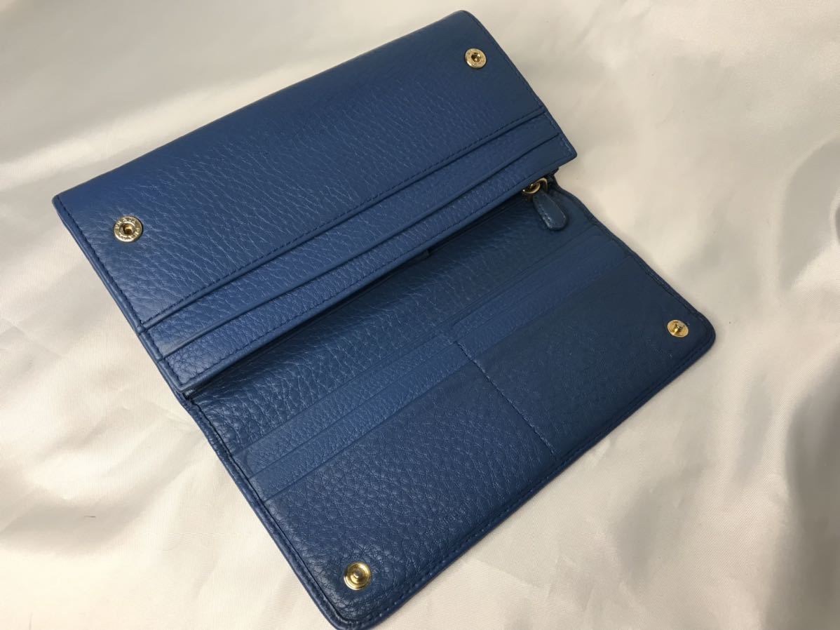 超美品PRADA プラダ 長財布 ダブルホック パスケース付きBLUE カラー