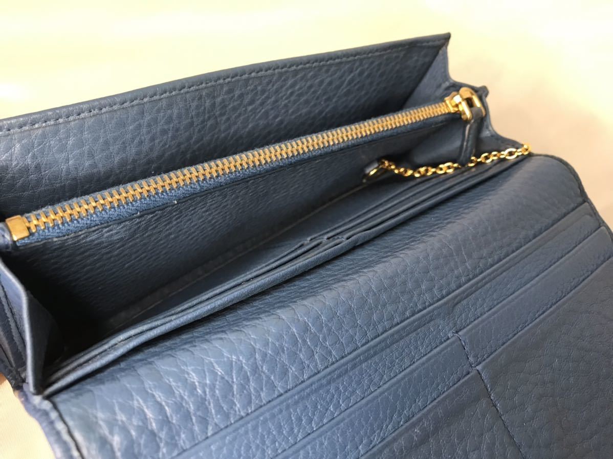 超美品PRADA プラダ 長財布 ダブルホック パスケース付きBLUE カラー