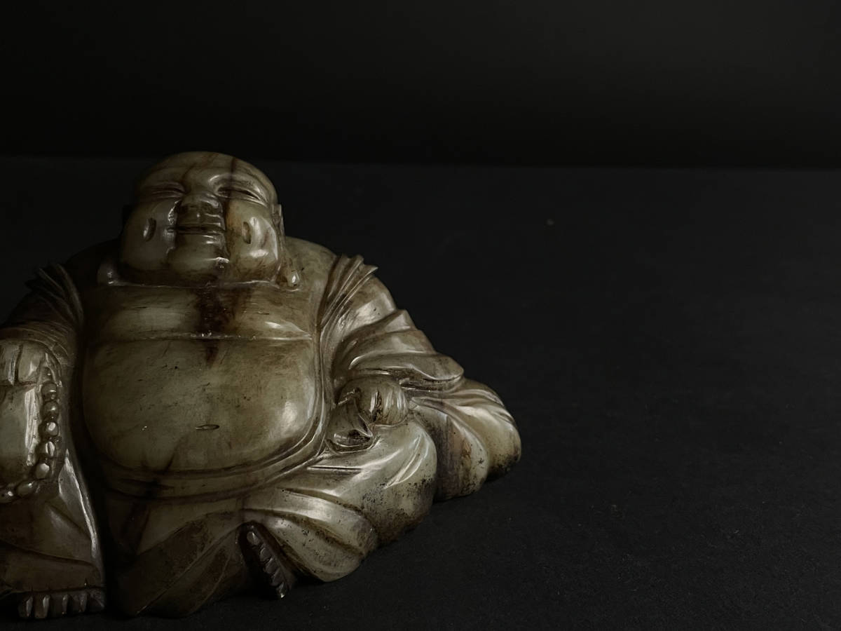 玉彫刻 中国美術 明 清時代?布袋様 碧玉?