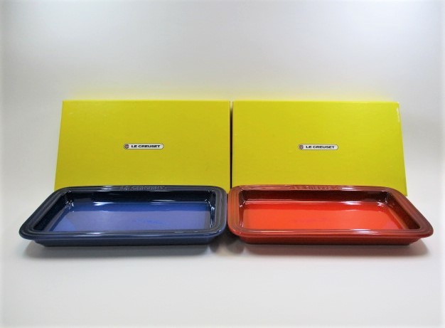 ◇美品◇LE CREUSET/ ル・クルーゼ Rectangular Plate/ レクタンギュラー　長方形プレート　2枚　赤/青_1