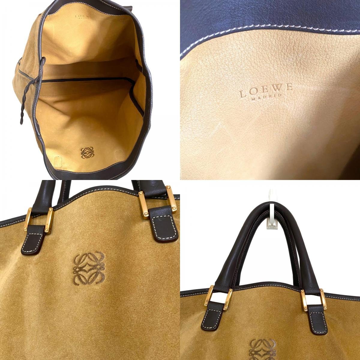 LOEWE ロエベ スエード レザー トートバッグ ポーチ付 カーキ系 