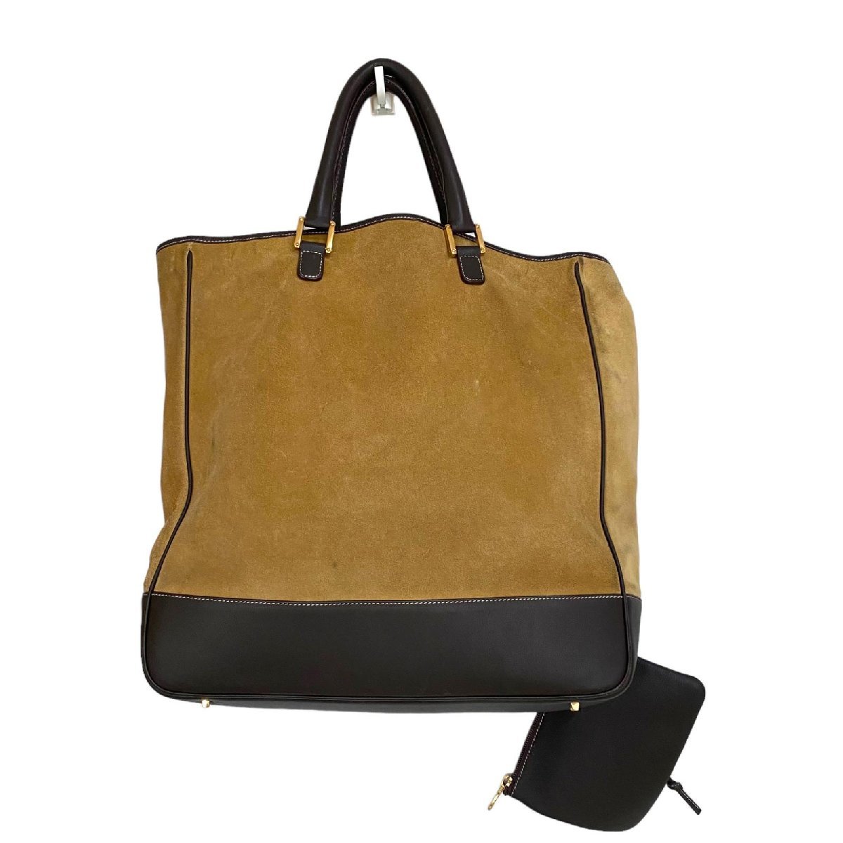 LOEWE ロエベ スエード レザー トートバッグ ポーチ付 カーキ系 