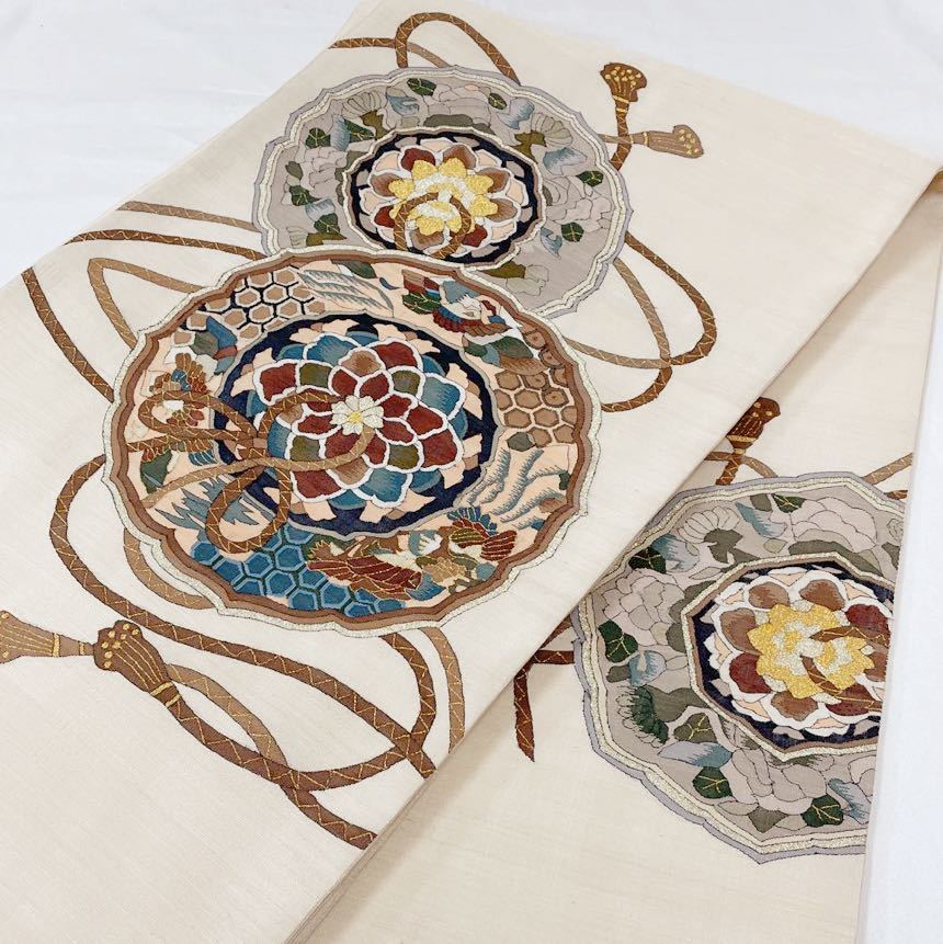袋帯 美品 名品 草花 箔 螺鈿箔 金色 お太鼓柄 正絹 【中古】 【公式通販】