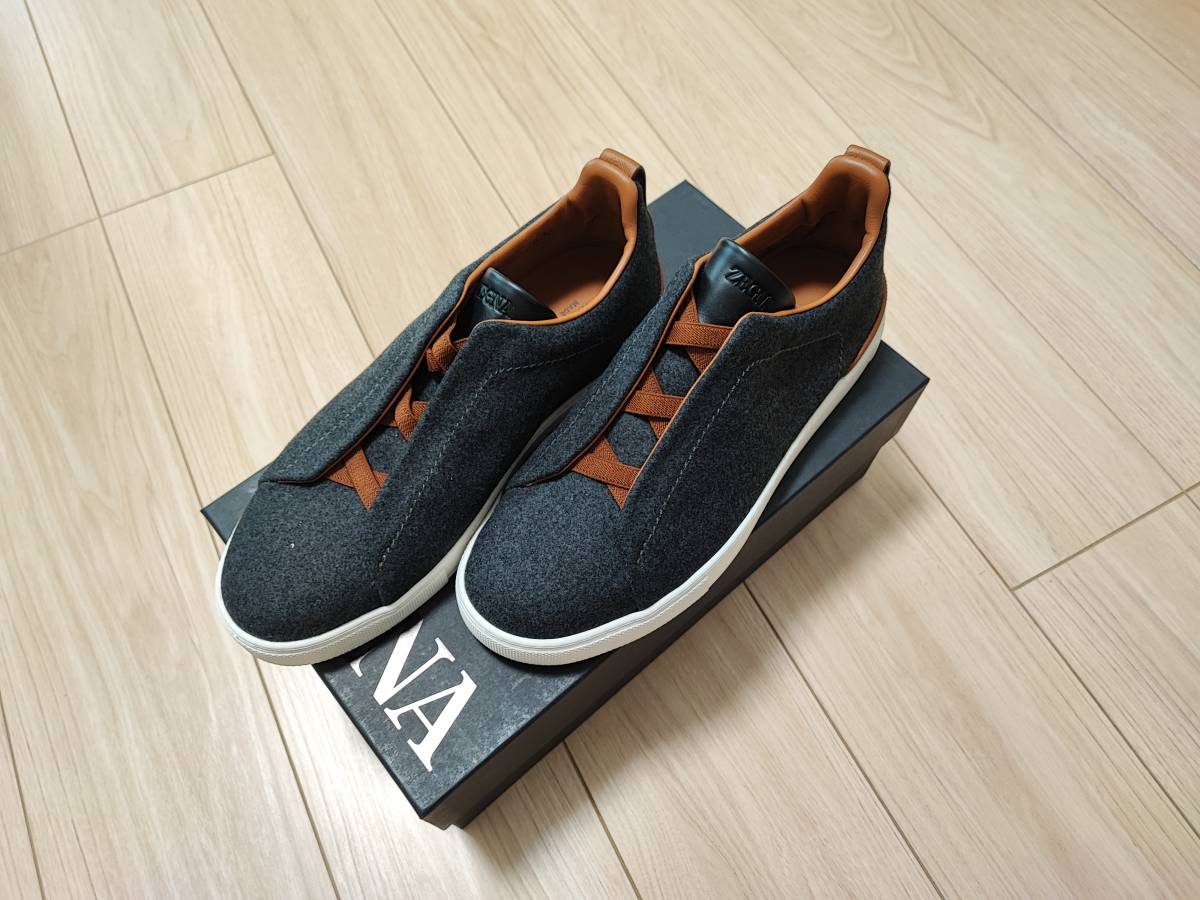 新品 ZEGNA ゼニア メンズスニーカー ”トリプルステッチ” グレー 