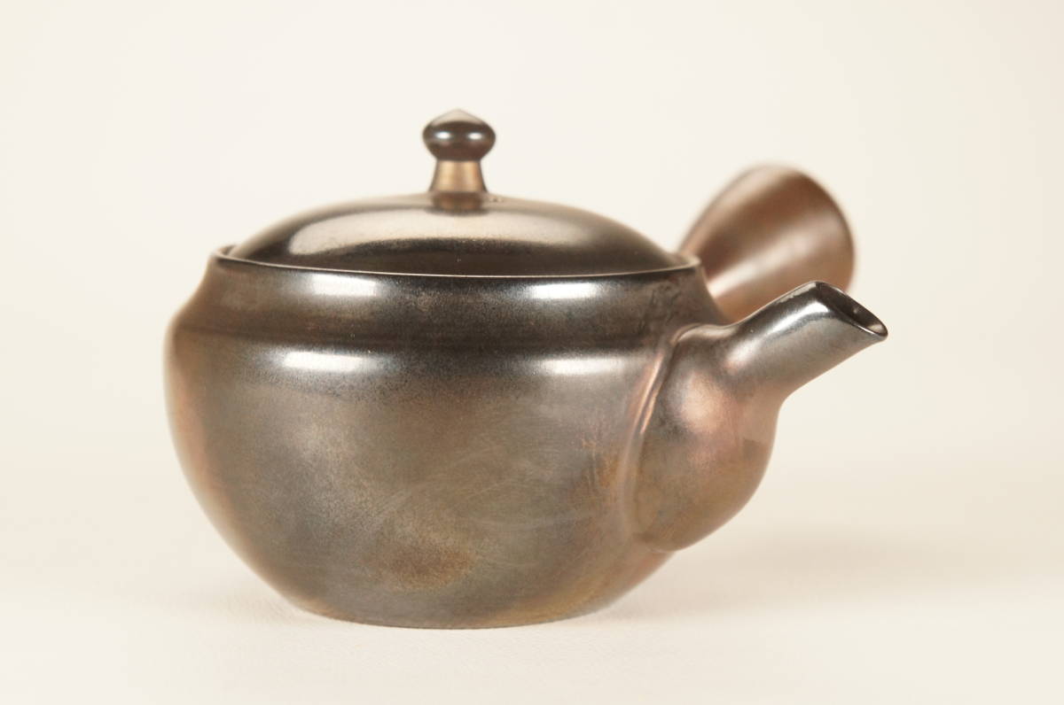 萬古焼 松風 造 窯変 横手 急須 共箱 茶器 煎茶道具 茶壷 共箱 美品 