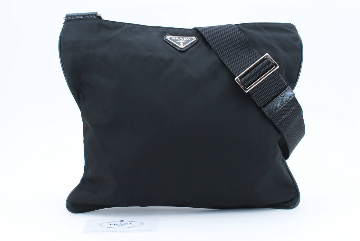 1円 美品 PRADA　プラダ　テスート　ナイロン　ポコノ　サフィアーノ　ショルダーバッグ　斜めかけ　ロゴプレート　カードあり　23-2474