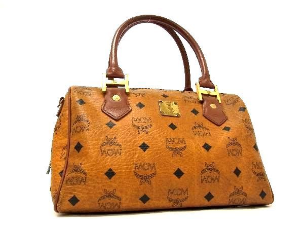 1円 MCM エムシーエム モノグラム ヴィセトス柄 レザー ハンドバッグ ミニボストン レディース ブラウン系 BD1816