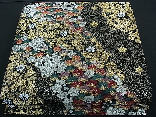 袋帯 美品 名品 草花 箔 螺鈿箔 金色 お太鼓柄 正絹 【中古】 【公式通販】