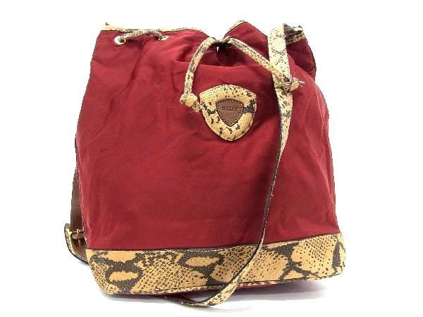 1円 BALLY バリー ナイロン 巾着型 ショルダーバッグ クロスボディ レディース メンズ レッド系 AK6843