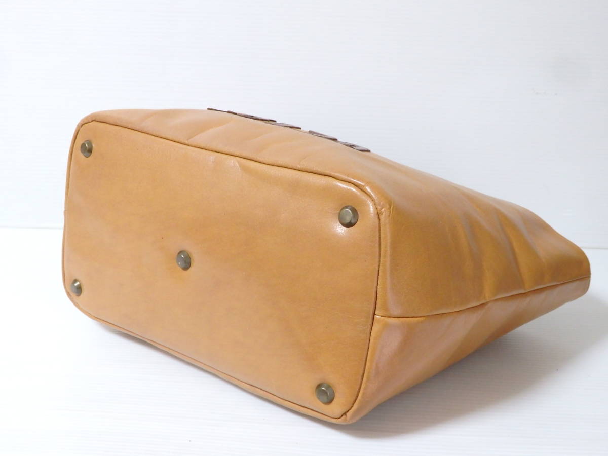 IBIZAイビザ レザートートバッグ 編み込み イントレチャート ブラウン