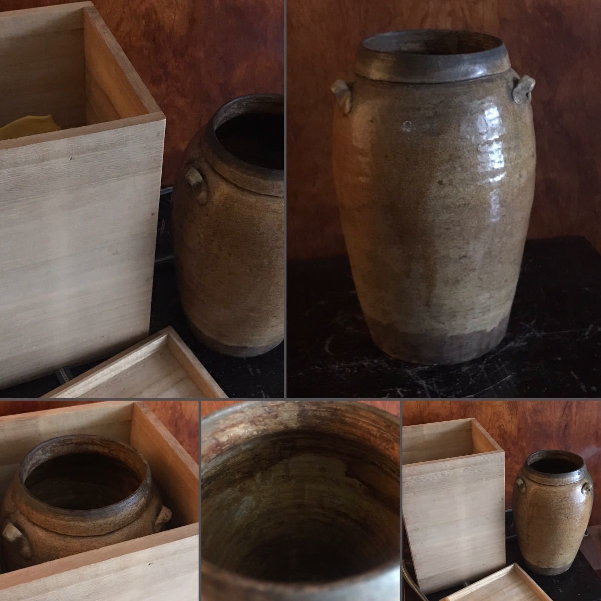 時代物 黄瀬戸釉三耳壺 共箱 / 時代 見立て花器 黄瀬戸 古瀬戸 壺 桃山 