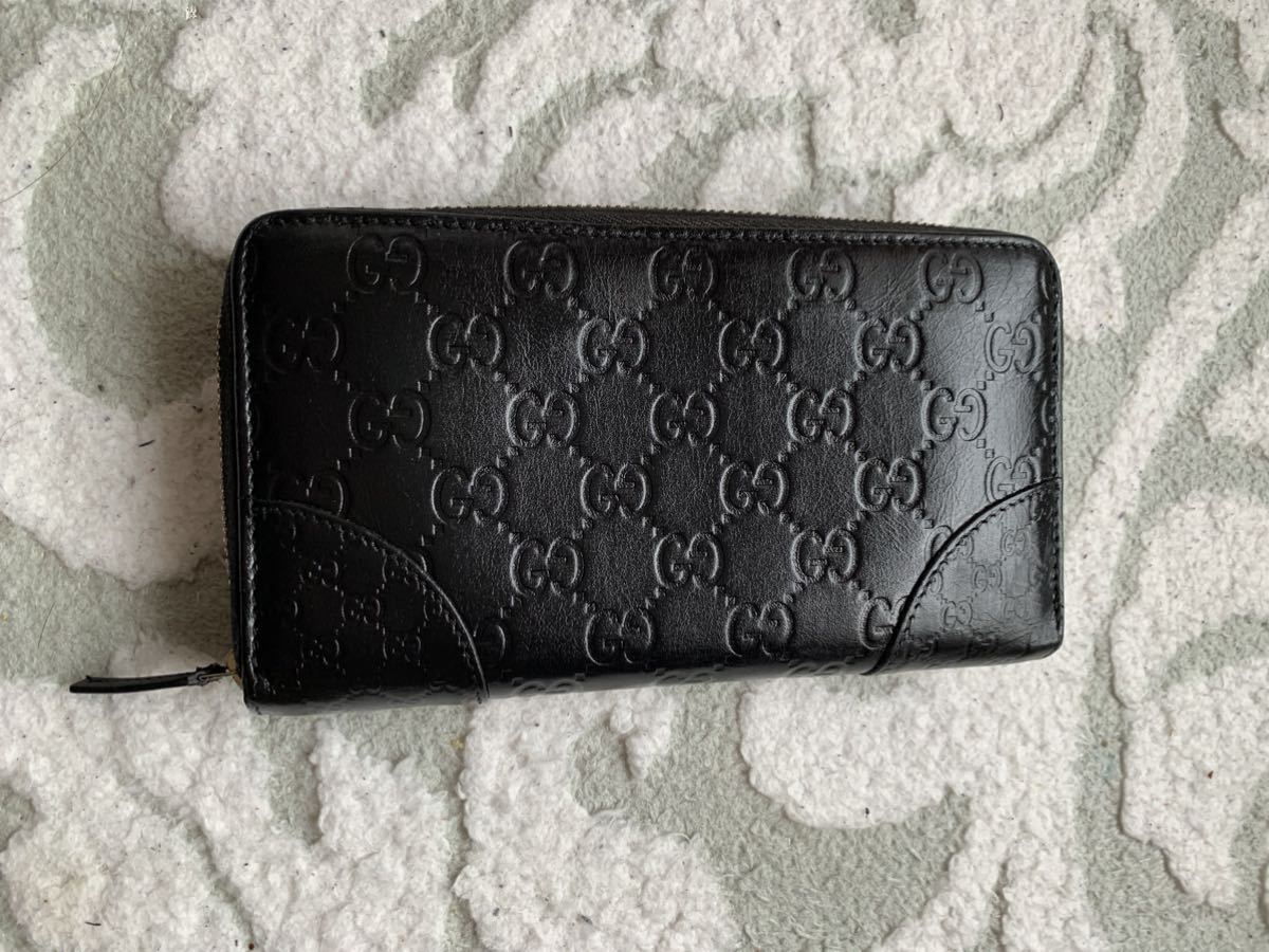 GUCCI グッチ シマ ラウンドファスナー 長財布 307987 GG ブラック 黒