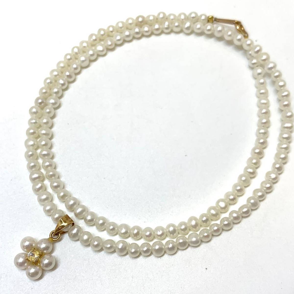 K18YG 淡水パールネックレス］m 重量約7.8g 約42.0cm 真珠 pearl 