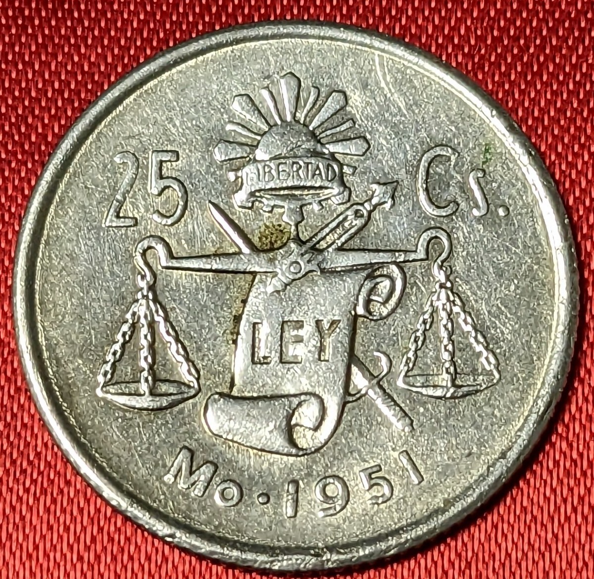 メキシコ 25センタボ銀貨 1951年 【極美品】 No.2151(ラテンアメリカ