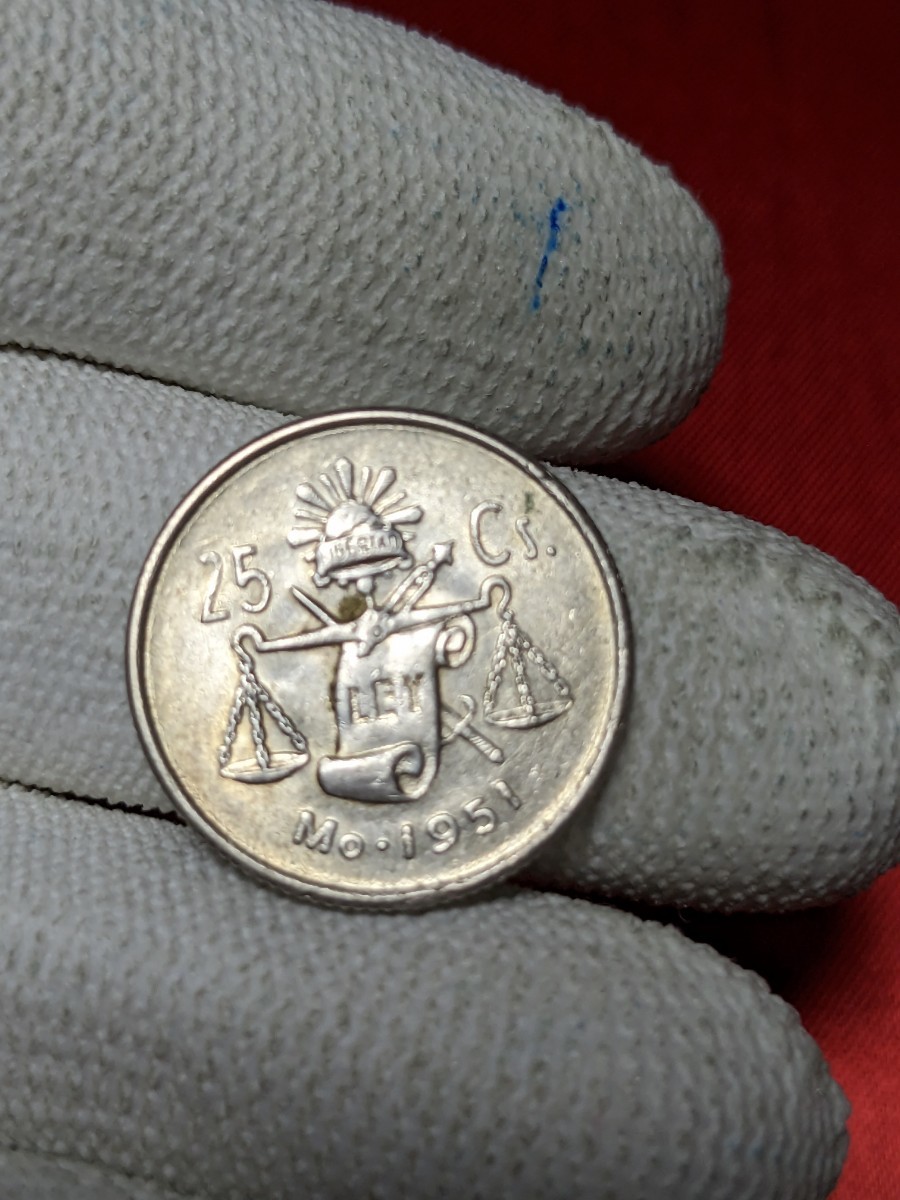 メキシコ 25センタボ銀貨 1951年 【極美品】 No.2151(ラテンアメリカ