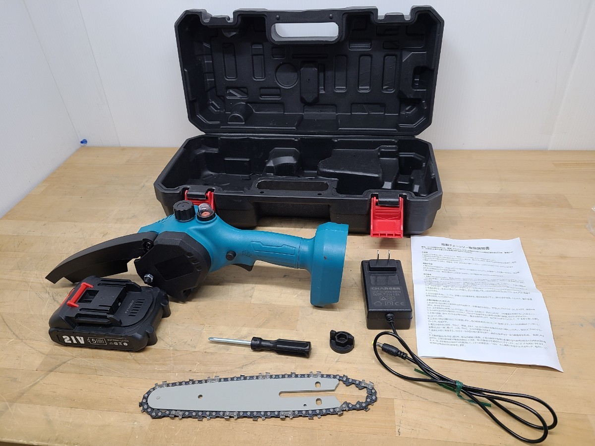 ☆電気チェンソー　バッテリー１個　木工切断　21V 充電式　 現状品　1円スタート！
