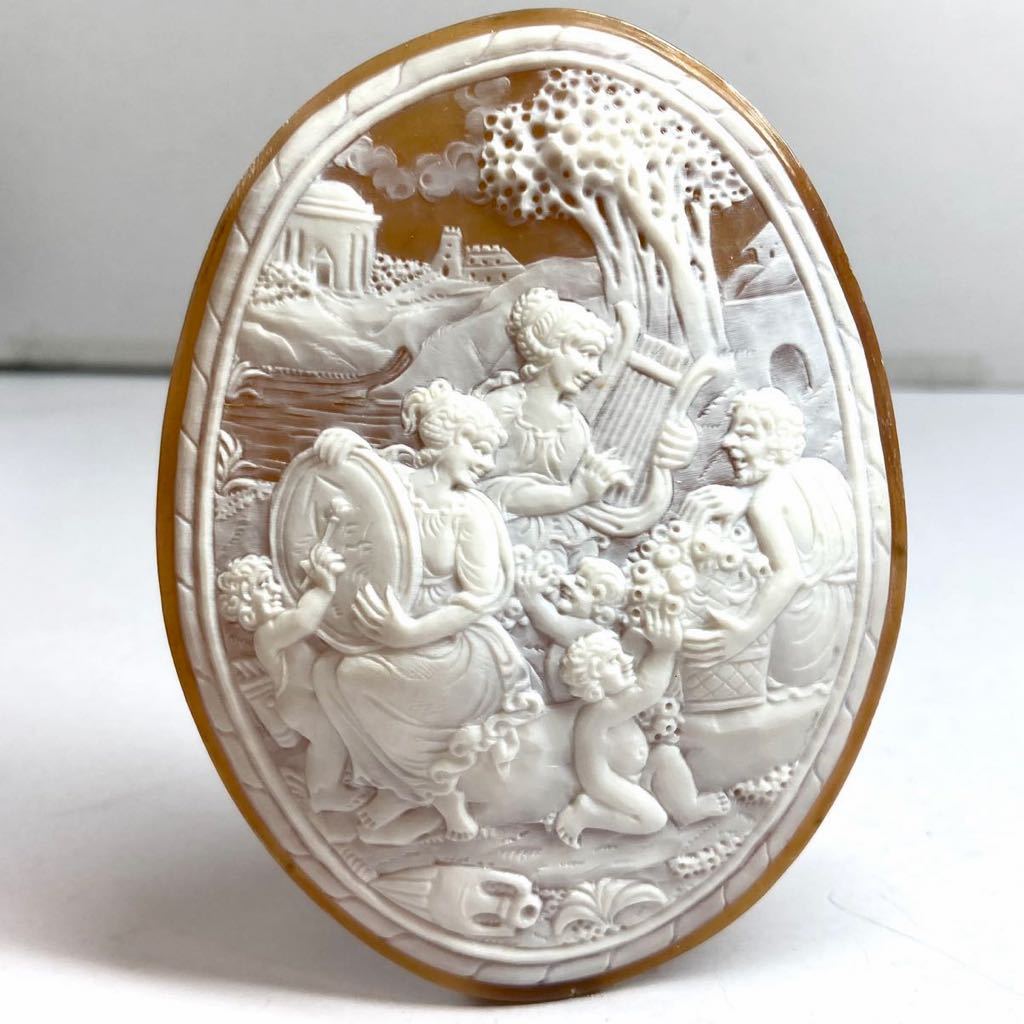 ○シェルカメオ18.6g○ m 93ct 79.5×60.0mm ルース 彫刻 貴婦人 作家物