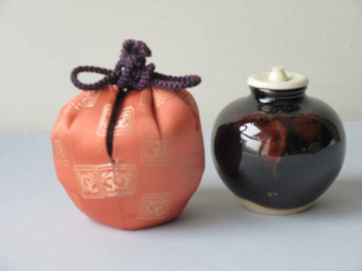 洛東「桶谷定一」造 【文琳茶入れ】 仕覆付：升龍緞子（