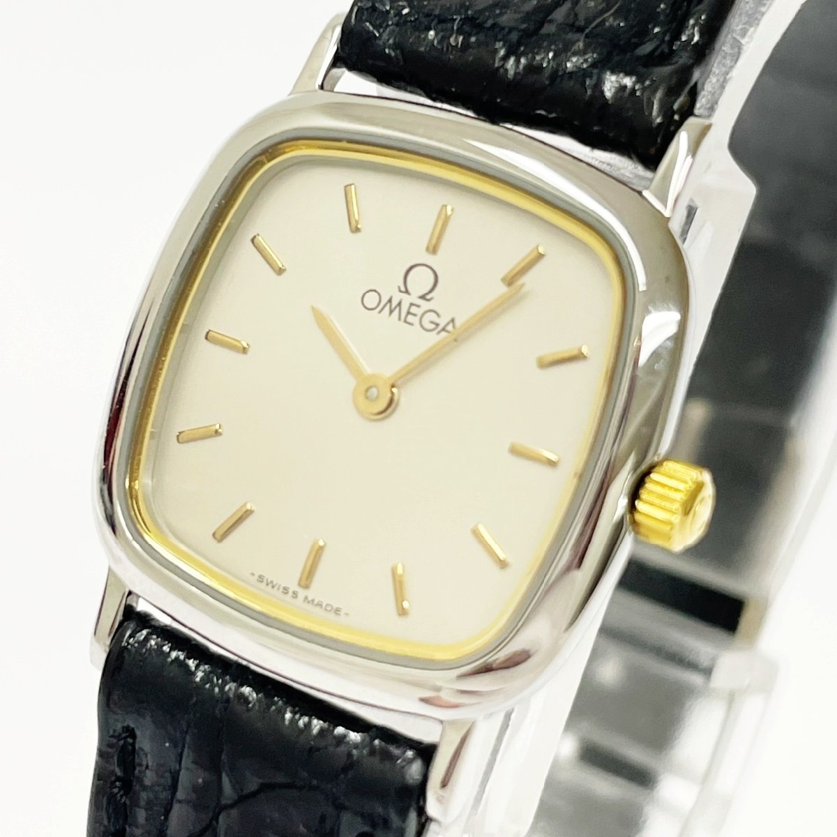 オメガ デビル OMEGA スクエア SS VILLE QZ - デ 手巻き レディース 革ベルト GP スクエアフェイス ビル オメガ&frasl;デヴィルスクエアケース&frasl;シルバーダイヤル&frasl;SS&frasl;手巻き