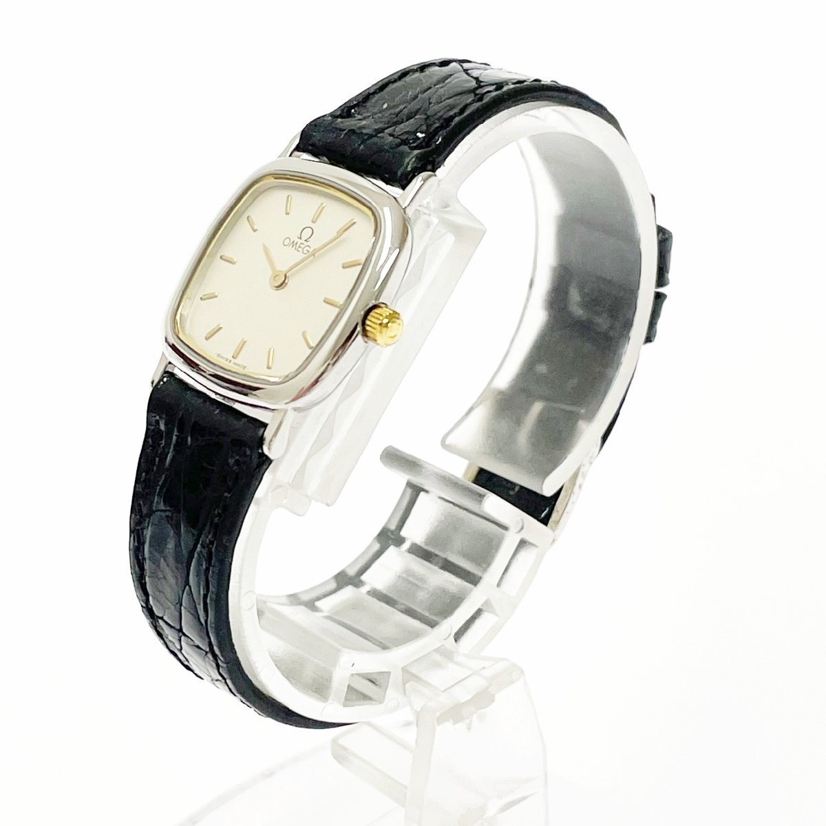 オメガ デビル OMEGA スクエア SS VILLE QZ - デ 手巻き レディース 革ベルト GP スクエアフェイス ビル オメガ&frasl;デヴィルスクエアケース&frasl;シルバーダイヤル&frasl;SS&frasl;手巻き
