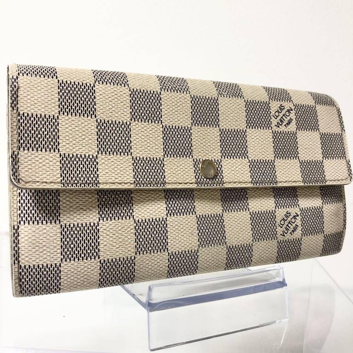 ■1円〜■美品■LOUIS VUITTON ルイヴィトン　ダミエ　アズール　ポルトフォイユ　サラ　長財布　N61735 刻印あり ホワイト系