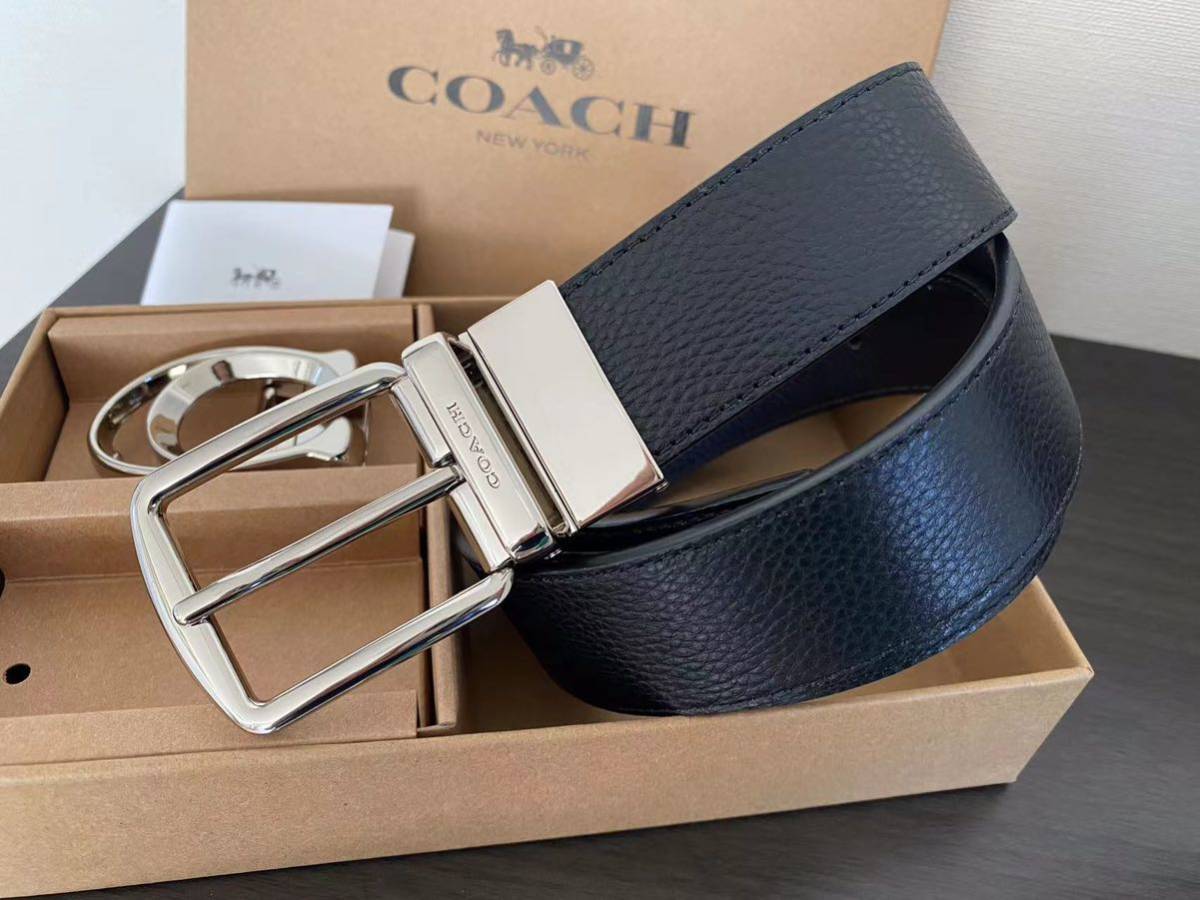 COACH メンズベルト、リバーシブル、シグネチャー、回転バックル COACH