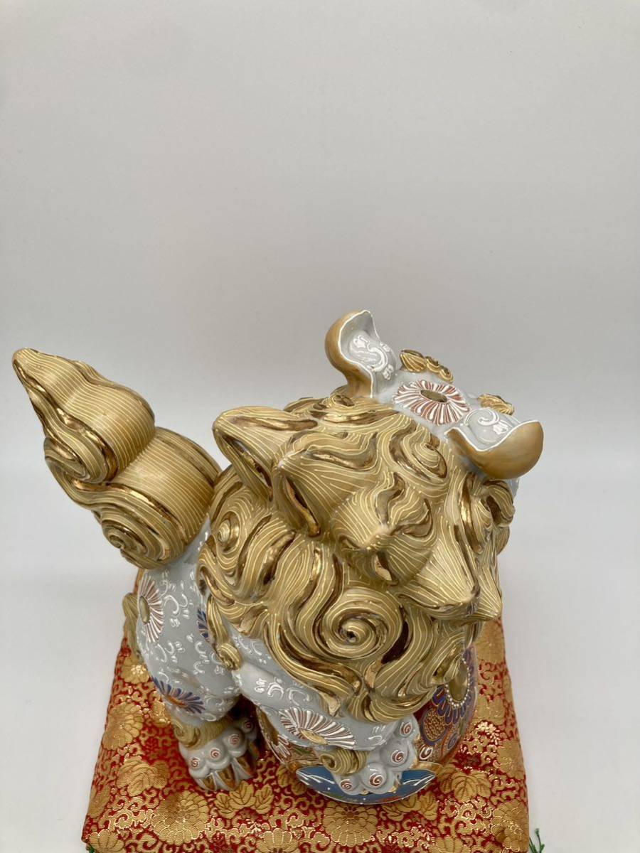 九谷焼 玉乗り獅子 狛犬 シーサー 九谷焼獅子 白 獅子 白獅子 置物 約