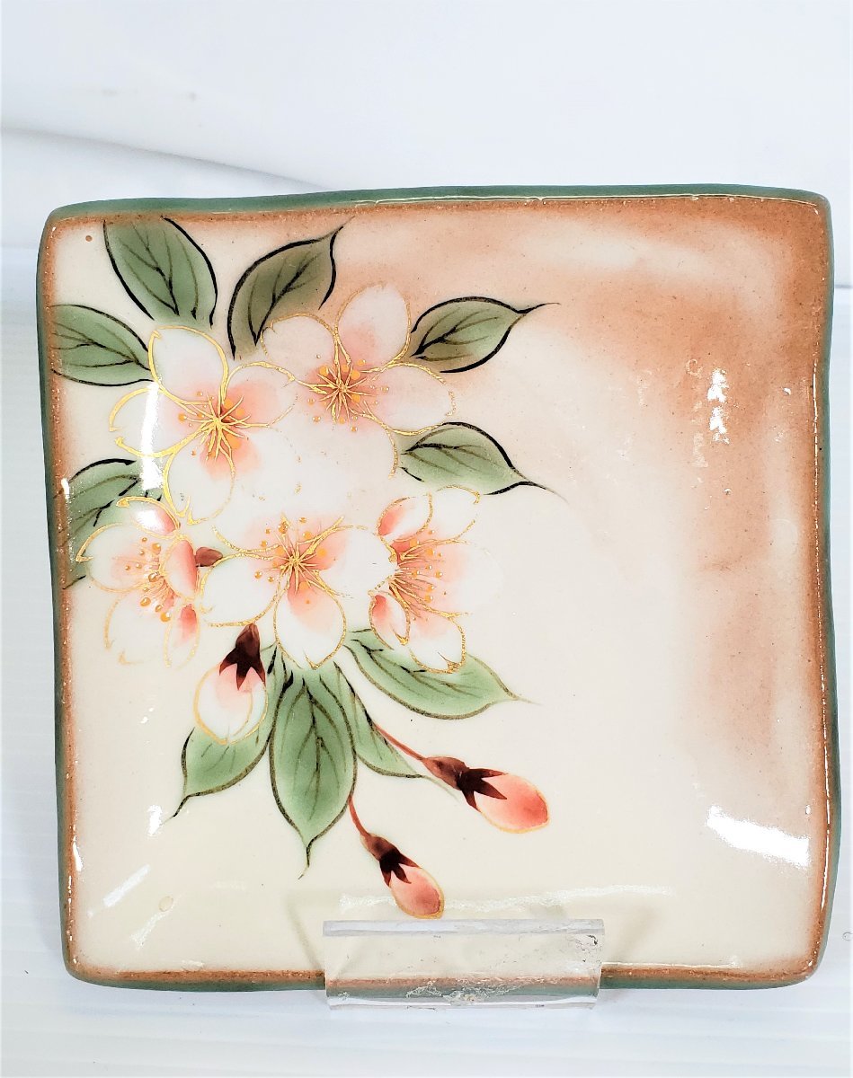 A55104 [おそらく未使用] 京焼 清水焼 陶あん 色絵付け 絵変わり角皿 5