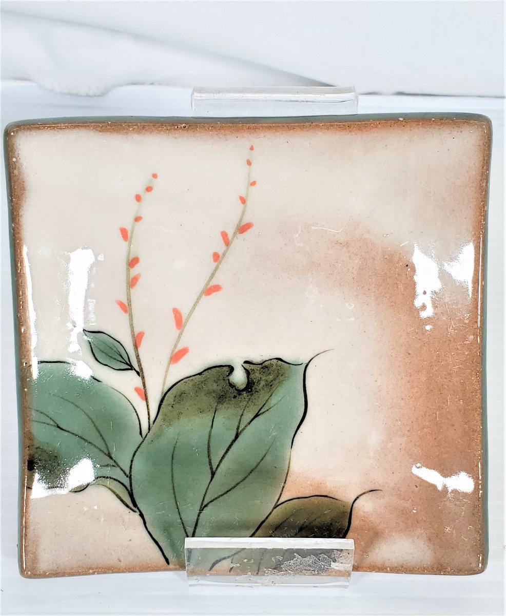 A55104 [おそらく未使用] 京焼 清水焼 陶あん 色絵付け 絵変わり角皿 5