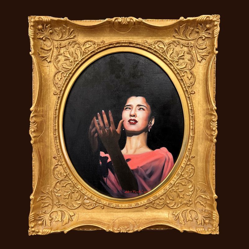 【FCP】 真作保証 八代亜紀 油彩画８号 「熱唱」 本作品を持った作家本人ポラロイド写真(サイン入り)付属 2002年作 ミリオンアートシール有_8