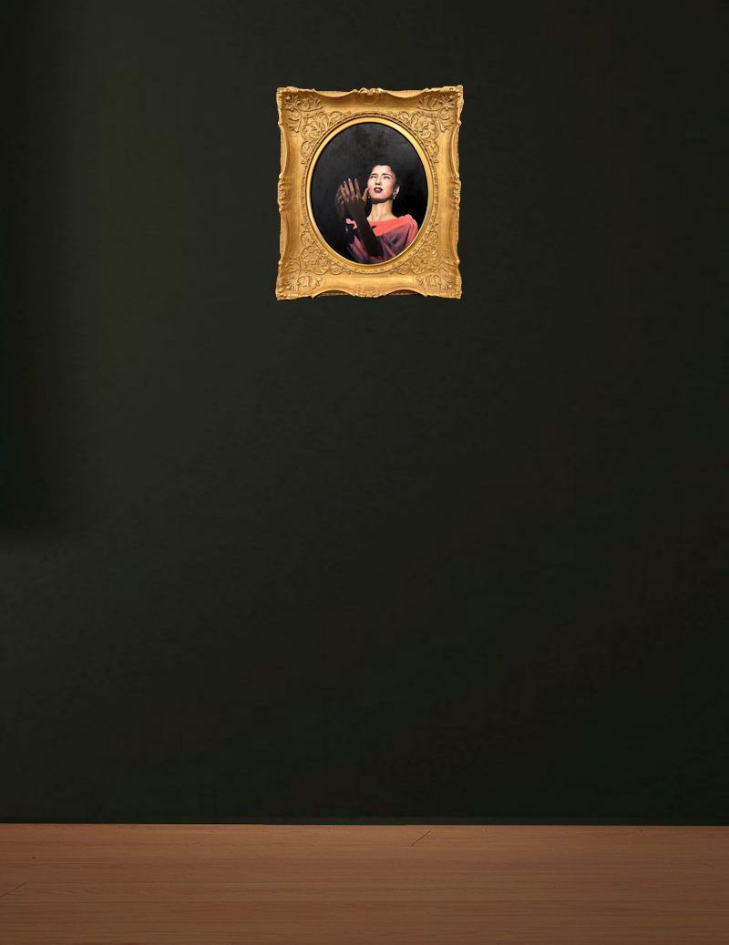 【FCP】 真作保証 八代亜紀 油彩画８号 「熱唱」 本作品を持った作家本人ポラロイド写真(サイン入り)付属 2002年作 ミリオンアートシール有_9