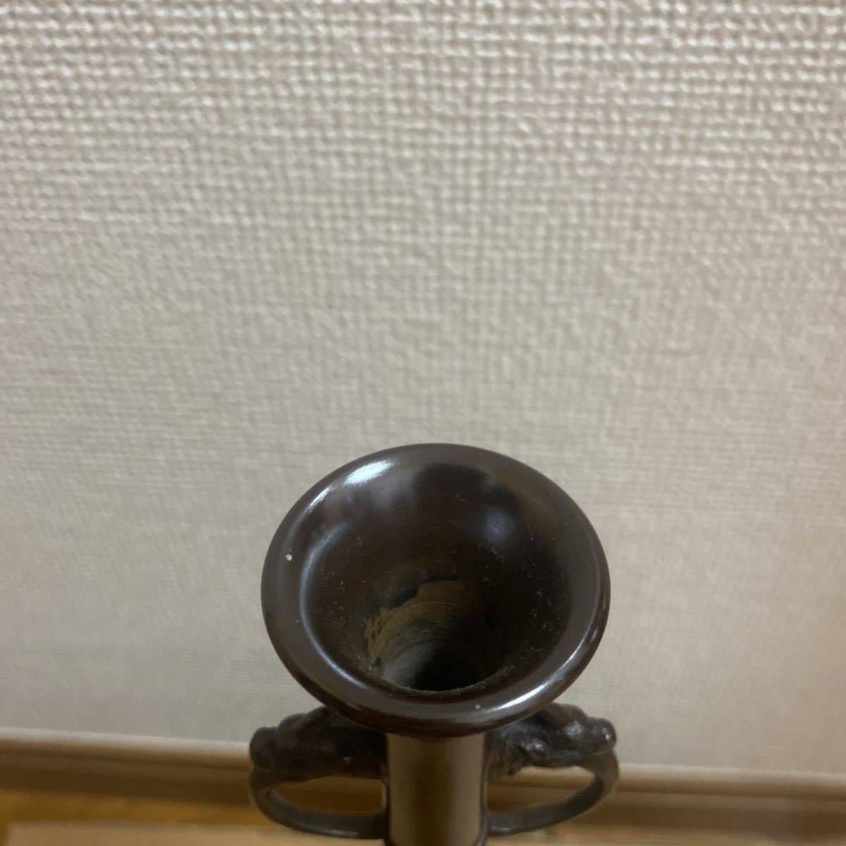 未使用 藤井宗喜 唐銅龍耳下蕪 唐銅風爐師 茶道具 花入 共箱 花器 花生 