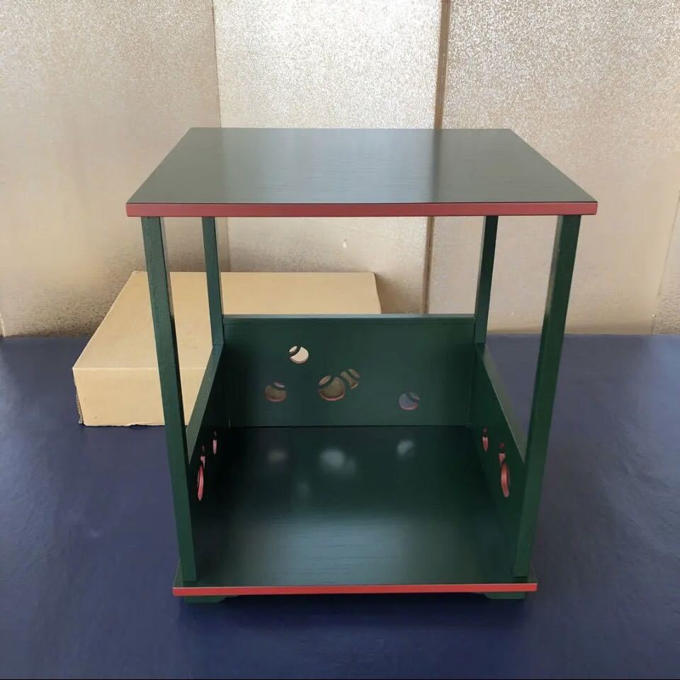 『P』茶道具円能斎好 壺々棚 つぼつぼ棚 青漆爪紅 組立式 元箱　⑦