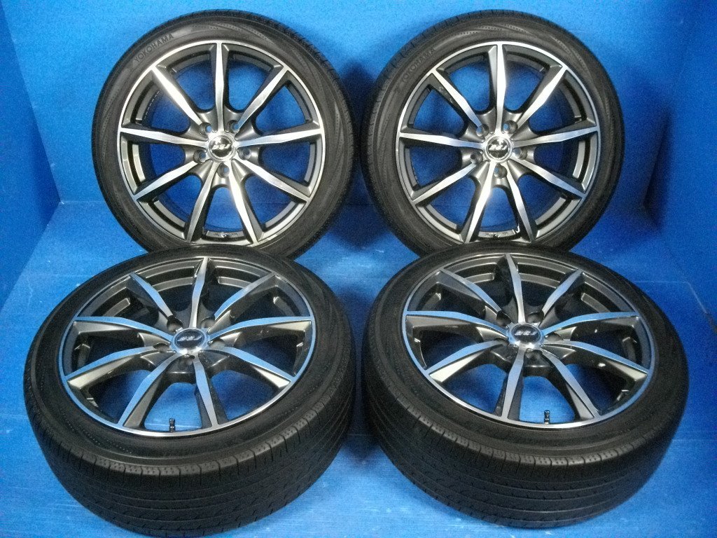 【H】B.S.J WHEELS R-09 18インチ 7.5J +45 5H PCD114.3 YOKOHAMA BluEarth RV-02 225/45R18 2021年製 タイヤ付 4本セット ビレットスター