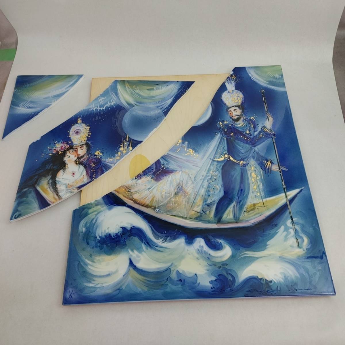 中古相場80万円相当 マイセン アラビアンナイト ゴンドラ 陶板画 運送 