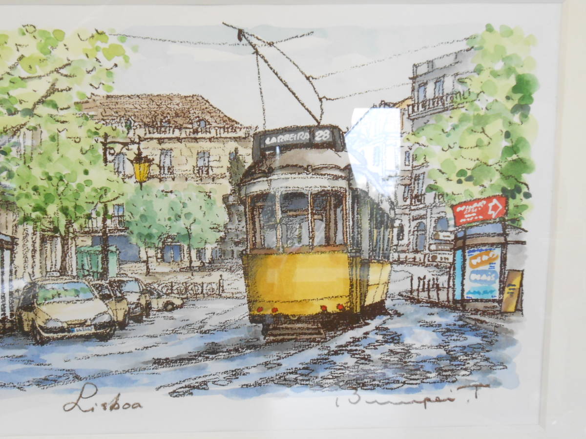 世高∞1 高橋文平 作 水彩画『LISBOA -ポルトガル-』94/100 額装 額:約