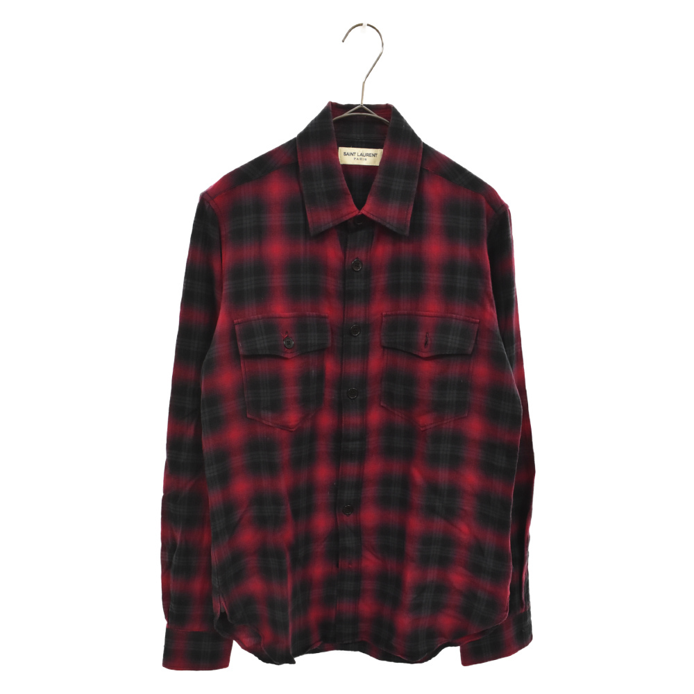 サンローランパリ 16AW オンブレチェック長袖シャツ 407723 Y826L レッド