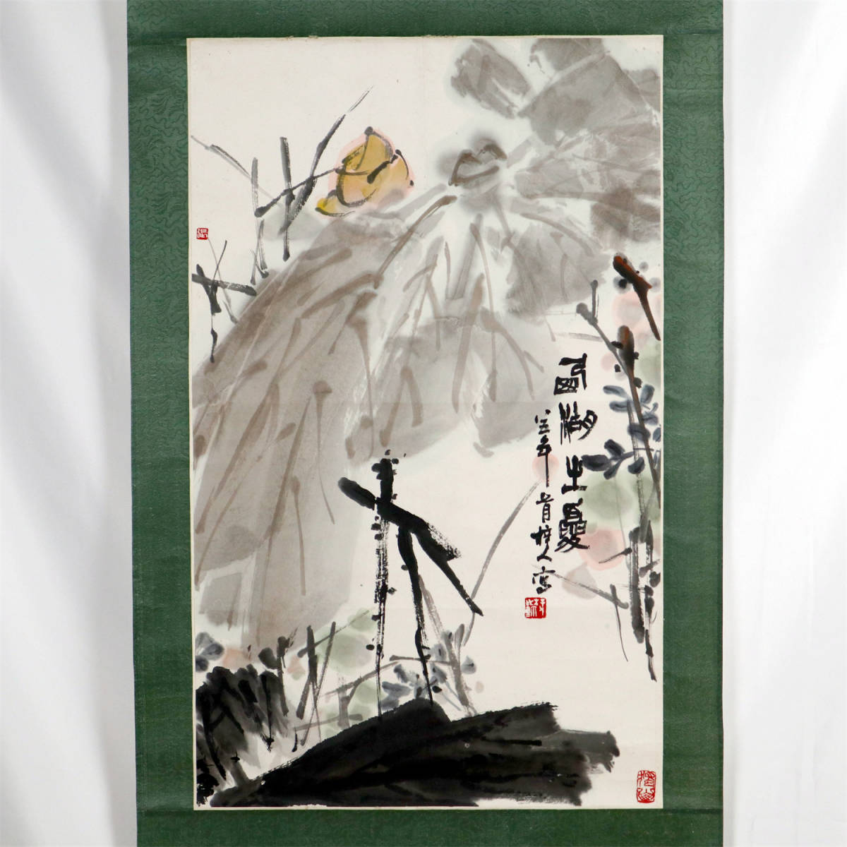 真作 張梓人 掛け軸 西湖之夏 中国書画 軸装 書道 肉筆保証 紙本 古