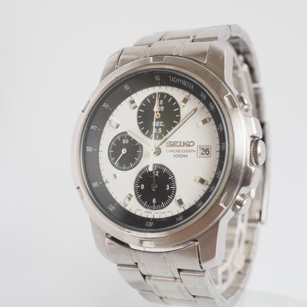 SEIKO 7T92-0BF0 クォーツ パンダ 腕時計 クロノグラフ メンズ