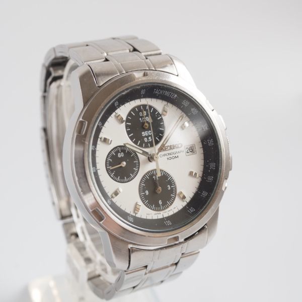 SEIKO 7T92-0BF0 クォーツ パンダ 腕時計 クロノグラフ メンズ